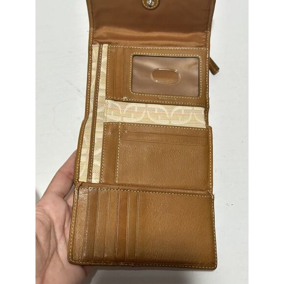 Fossil Wallet Logo Spell Out Beige Cream Tan Brown Women Cards Coins Vintage - Picture 6 of 10